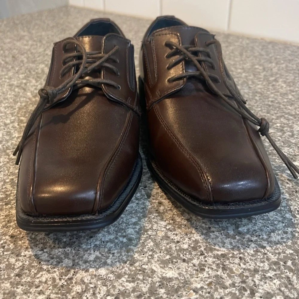 New ALFANI Mens Dress Shoes - Proud Bike Toe Leather Brown Oxfords Lace-up